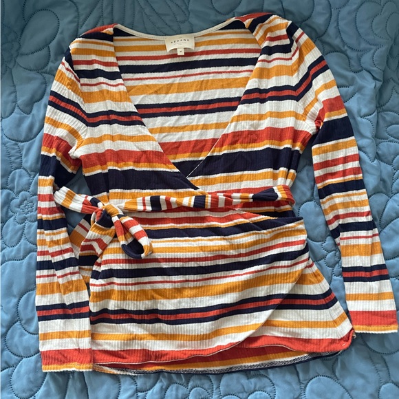 Sezane Adela Stripped Wrap Blouse-medium - Picture 4 of 8